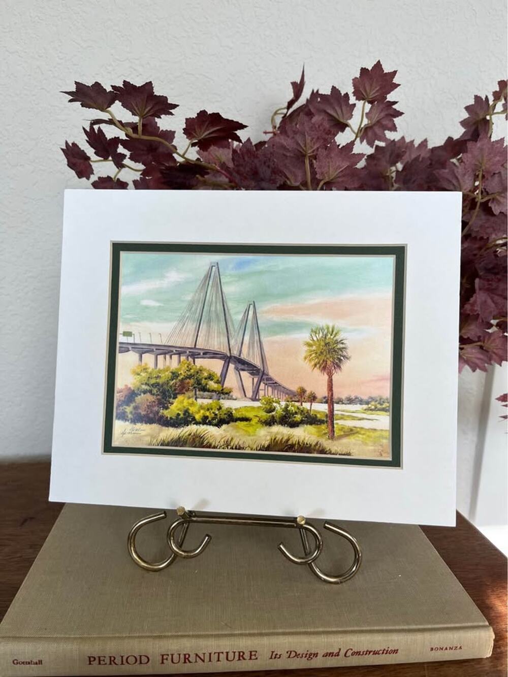 Matted Arthur Ravenel Jr. Bridge Watercolor Print by H. C. Adam